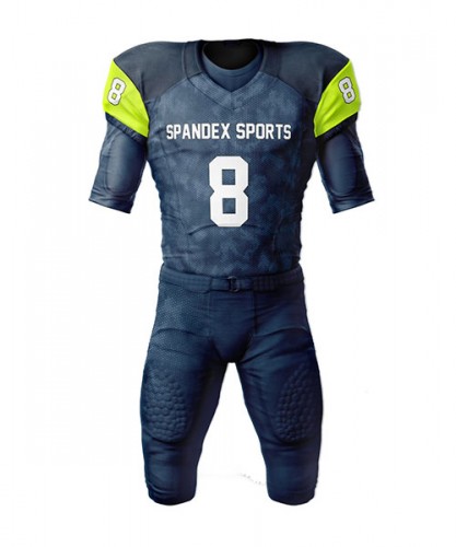 Spandexsports make American football uniforms in Bulk and Wholesale price with Less MOQ and Fast Turnover Time.